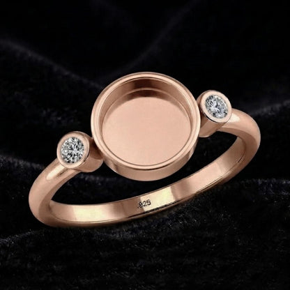 925 Sterling Silver, Round 8x8mm Blank Bezel with CZ Set Engagement Ring, Unique Vintage Bridal Ring, Resin & Ashes, Breastmilk/Keepsake DIY
