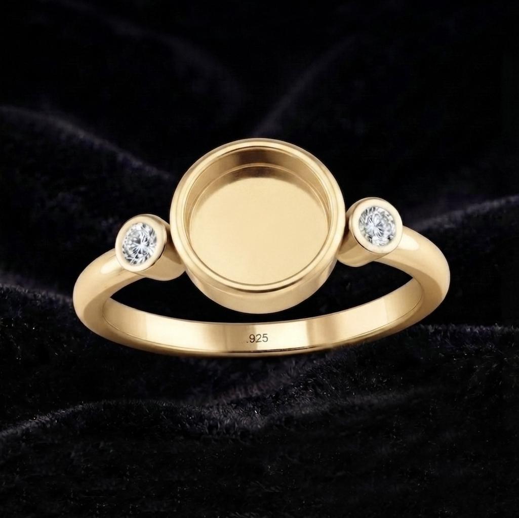 925 Sterling Silver, Round 8x8mm Blank Bezel with CZ Set Engagement Ring, Unique Vintage Bridal Ring, Resin & Ashes, Breastmilk/Keepsake DIY