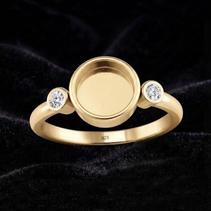 925 Sterling Silver, Round 8x8mm Blank Bezel with CZ Set Engagement Ring, Unique Vintage Bridal Ring, Resin & Ashes, Breastmilk/Keepsake DIY