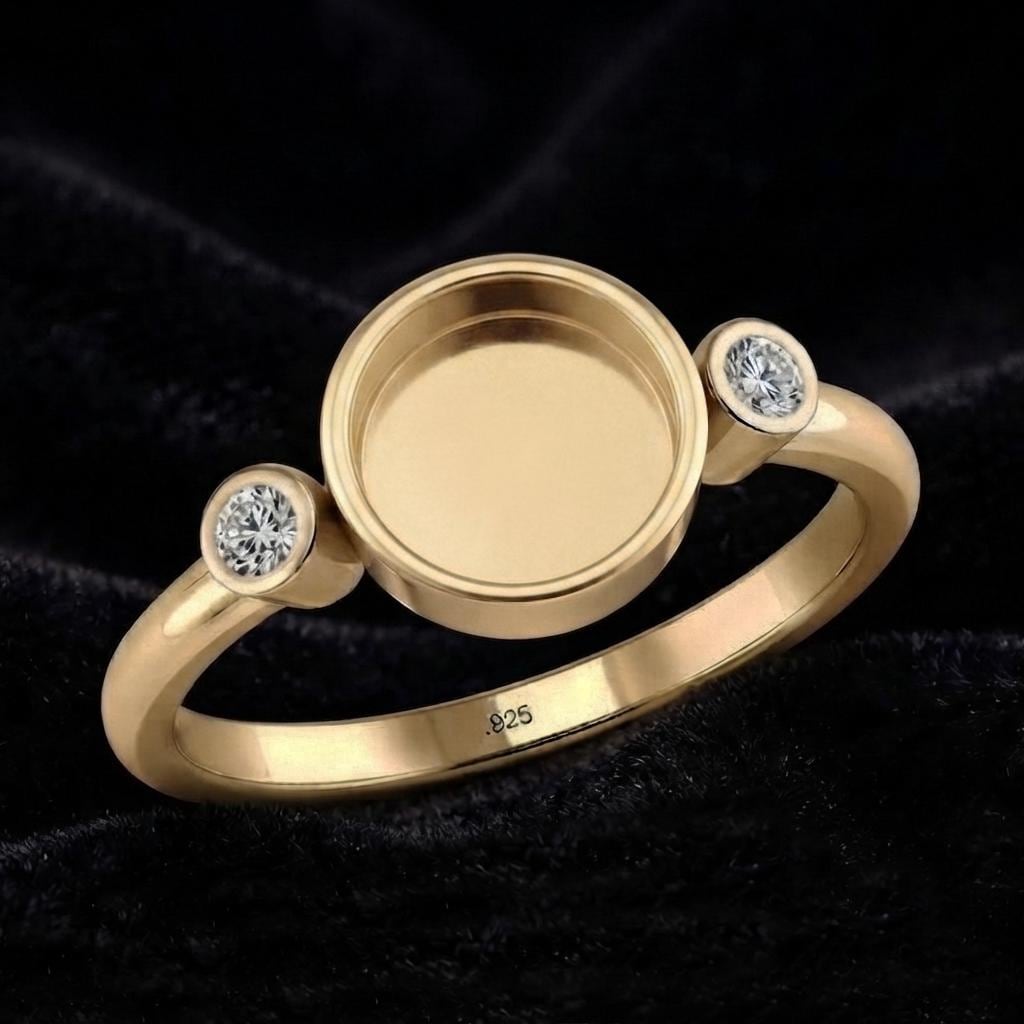 925 Sterling Silver, Round 8x8mm Blank Bezel with CZ Set Engagement Ring, Unique Vintage Bridal Ring, Resin & Ashes, Breastmilk/Keepsake DIY