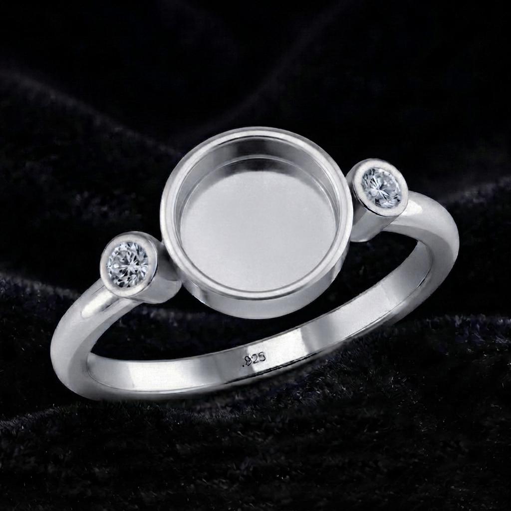 925 Sterling Silver, Round 8x8mm Blank Bezel with CZ Set Engagement Ring, Unique Vintage Bridal Ring, Resin & Ashes, Breastmilk/Keepsake DIY