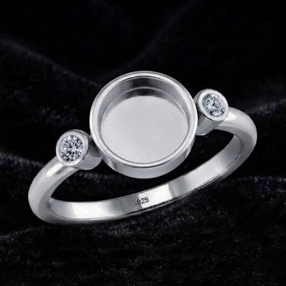 925 Sterling Silver, Round 8x8mm Blank Bezel with CZ Set Engagement Ring, Unique Vintage Bridal Ring, Resin & Ashes, Breastmilk/Keepsake DIY