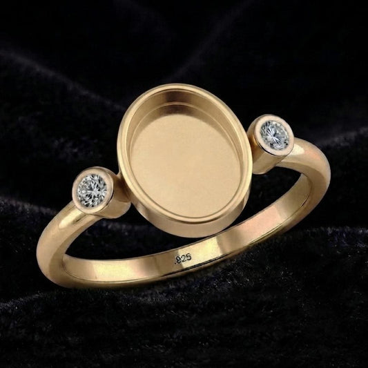 925 Sterling Silver, Oval 8x6mm Blank Bezel with CZ Setted Engagement, Unique Vintage Bridal Ring, Resin & Ashes, Breastmilk/Keepsake DIY