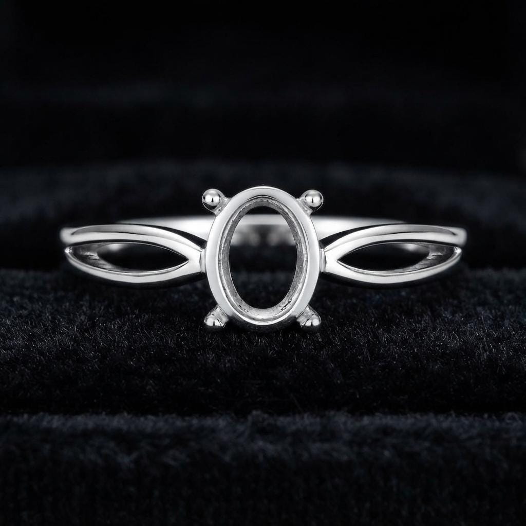 925 Sterling Silver Oval Ring Setting 7x5mm, DIY Gemstone Ring Mount, Handmade Semi Mount Ring, Oval Prong Setting, Custom Jewelry Making