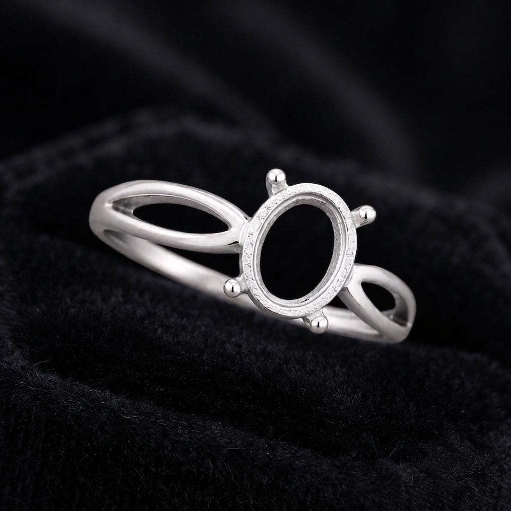925 Sterling Silver Oval Ring Setting 7x5mm, DIY Gemstone Ring Mount, Handmade Semi Mount Ring, Oval Prong Setting, Custom Jewelry Making