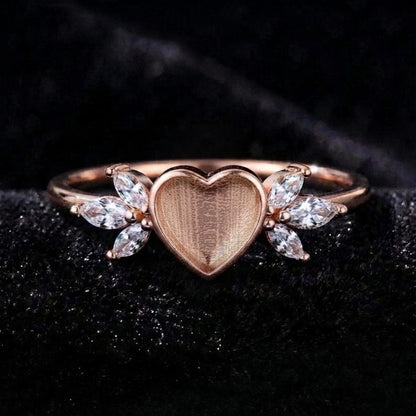 925 Sterling Solid Silver 6x6mm Heart Shape Blank Bezel with Tiny Marquise CZ Ring, Good for Resin & Ashes Work, Keepsake/Breastmilk DIY