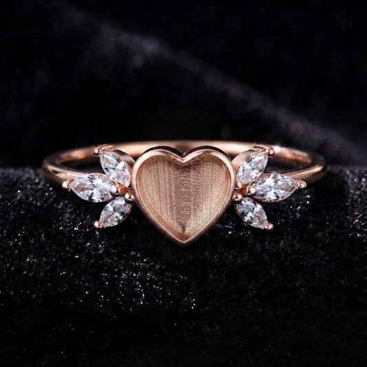 925 Sterling Solid Silver 6x6mm Heart Shape Blank Bezel with Tiny Marquise CZ Ring, Good for Resin & Ashes Work, Keepsake/Breastmilk DIY