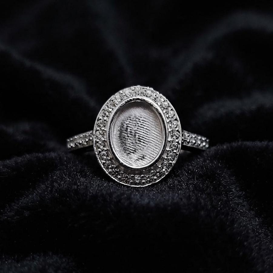 925 Sterling Solid Silver 7x9mm Oval Blank Bezel with CZ Setted Ring, Good for Resin & Ashes Work Breastmilk DIY Crafts, Keepsake Jewellery