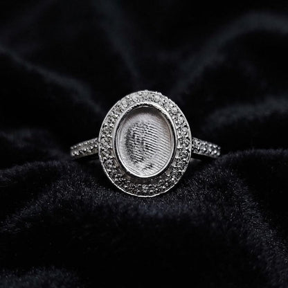 925 Sterling Solid Silver 7x9mm Oval Blank Bezel with CZ Setted Ring, Good for Resin & Ashes Work Breastmilk DIY Crafts, Keepsake Jewellery