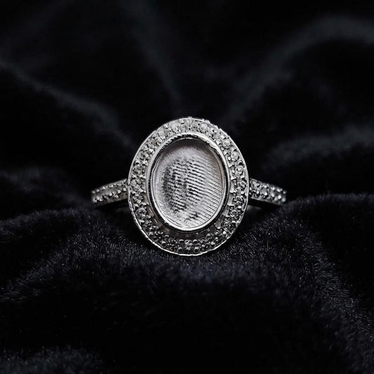 925 Sterling Solid Silver 7x9mm Oval Blank Bezel with CZ Setted Ring, Good for Resin & Ashes Work Breastmilk DIY Crafts, Keepsake Jewellery