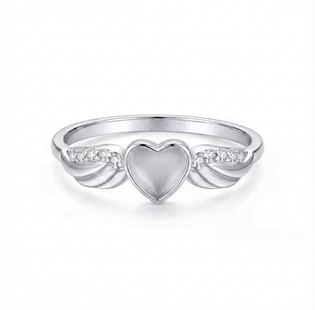925 Sterling Solid Silver 6x6mm Heart Blank Bezel Ring, Good for Crushed Opal, Inlay, Resin & Ashes Work, Keepsake Memorial DIY Ring Crafts