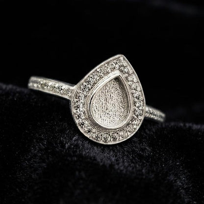 925 Sterling Solid Silver 7x5mm Pear Blank Bezel with CZ Setted Ring, Good for Resin & Ashes Work Breastmilk DIY Crafts, Keepsake Jewellery