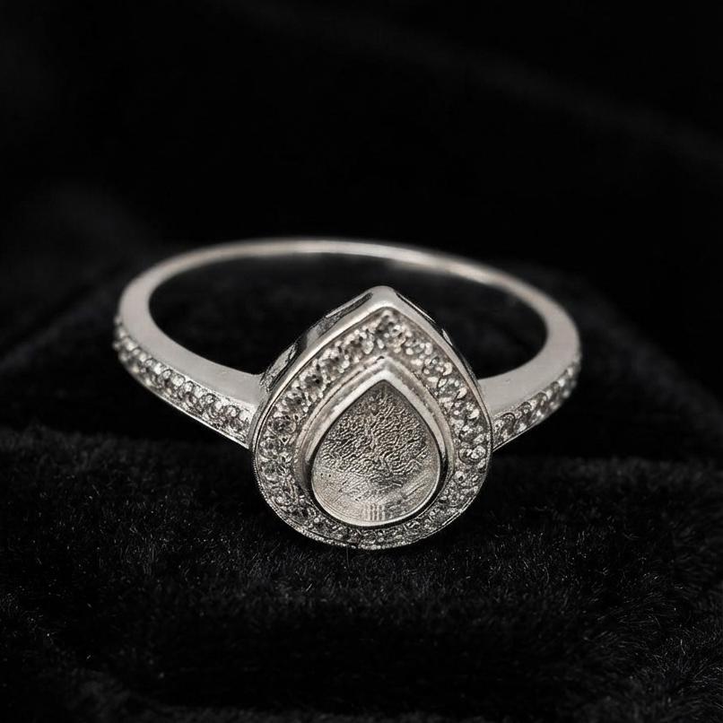 925 Sterling Solid Silver 7x5mm Pear Blank Bezel with CZ Setted Ring, Good for Resin & Ashes Work Breastmilk DIY Crafts, Keepsake Jewellery