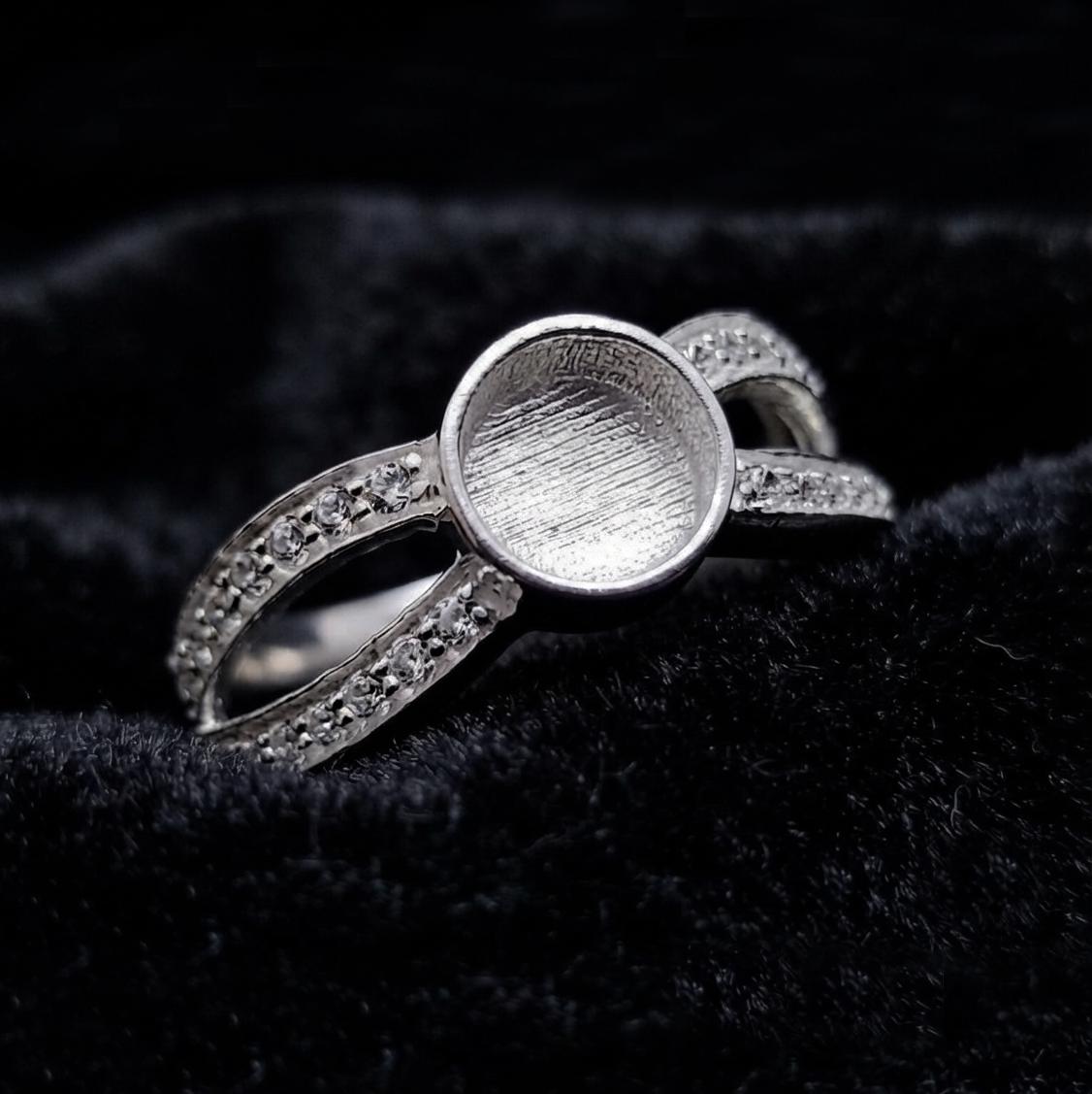 925 Sterling Solid Silver 6mm Round Blank Bezel with CZ Setted on Band Ring, Good for Resin & Ashes Breastmilk DIY Work, Keepsake Jewellery
