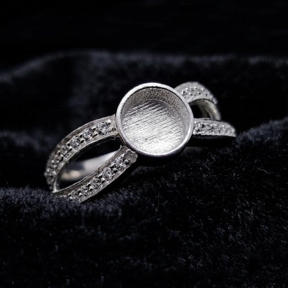 925 Sterling Solid Silver 6mm Round Blank Bezel with CZ Setted on Band Ring, Good for Resin & Ashes Breastmilk DIY Work, Keepsake Jewellery