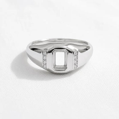Solid 925 sterling silver 6x4mm Emerald cut Blank Pre Notched Men Ring Semi Mount For Gemstone Setting Good For Stone Inlay DIY Craft Ring