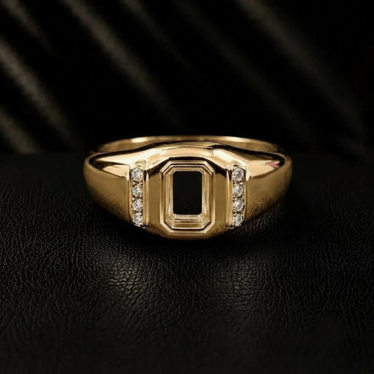 Solid 925 sterling silver 6x4mm Emerald cut Blank Pre Notched Men Ring Semi Mount For Gemstone Setting Good For Stone Inlay DIY Craft Ring