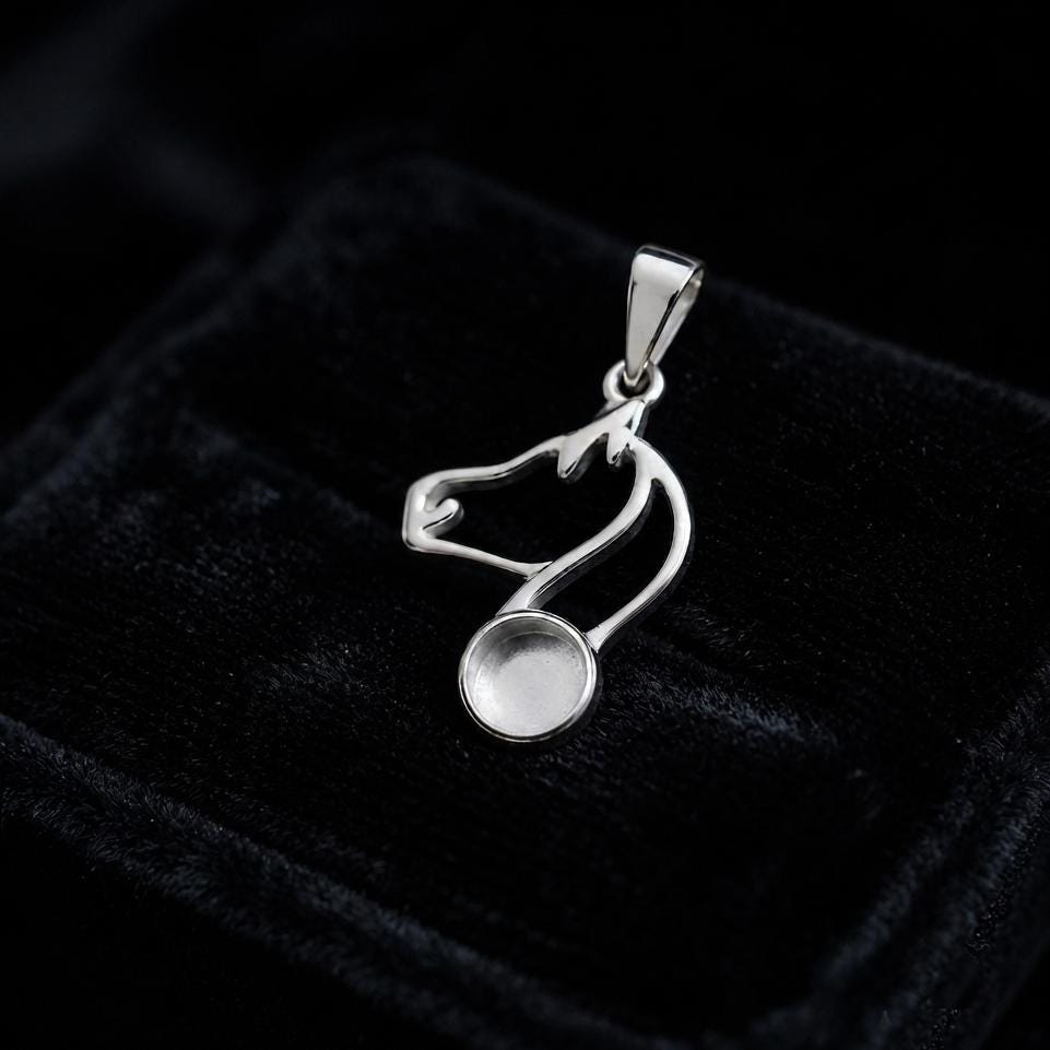 925 Sterling Silver Horse Face 6mm Round Blank Bezel, Lucky Pendant, Good for Horse Hair Resin & Ashes Work, Memorial Keepsake DIY Locket