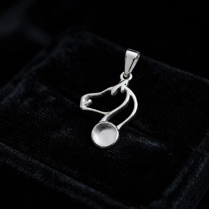 925 Sterling Silver Horse Face 6mm Round Blank Bezel, Lucky Pendant, Good for Horse Hair Resin & Ashes Work, Memorial Keepsake DIY Locket