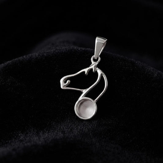 925 Sterling Silver Horse Face 6mm Round Blank Bezel, Lucky Pendant, Good for Horse Hair Resin & Ashes Work, Memorial Keepsake DIY Locket