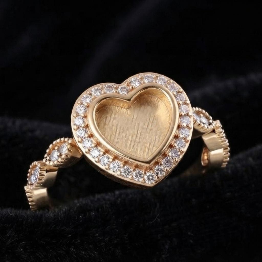 925 Sterling Solid Silver 8x8mm Heart Blank Bezel with CZ Setted, Good for Resin & Ashes Work Breastmilk DIY Crafts, Keepsake Stackable Ring