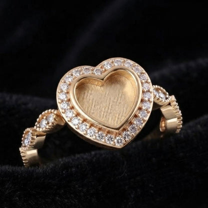 925 Sterling Solid Silver 8x8mm Heart Blank Bezel with CZ Setted, Good for Resin & Ashes Work Breastmilk DIY Crafts, Keepsake Stackable Ring
