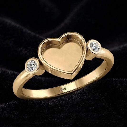 925 Sterling Silver, Heart 8x8mm Blank Bezel with CZ Set Engagement Ring, Unique Vintage Bridal Ring, Resin & Ashes, Breastmilk/Keepsake DIY