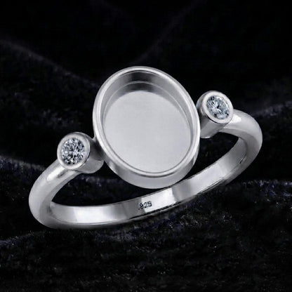 925 Sterling Silver, Oval 8x6mm Blank Bezel with CZ Setted Engagement, Unique Vintage Bridal Ring, Resin & Ashes, Breastmilk/Keepsake DIY