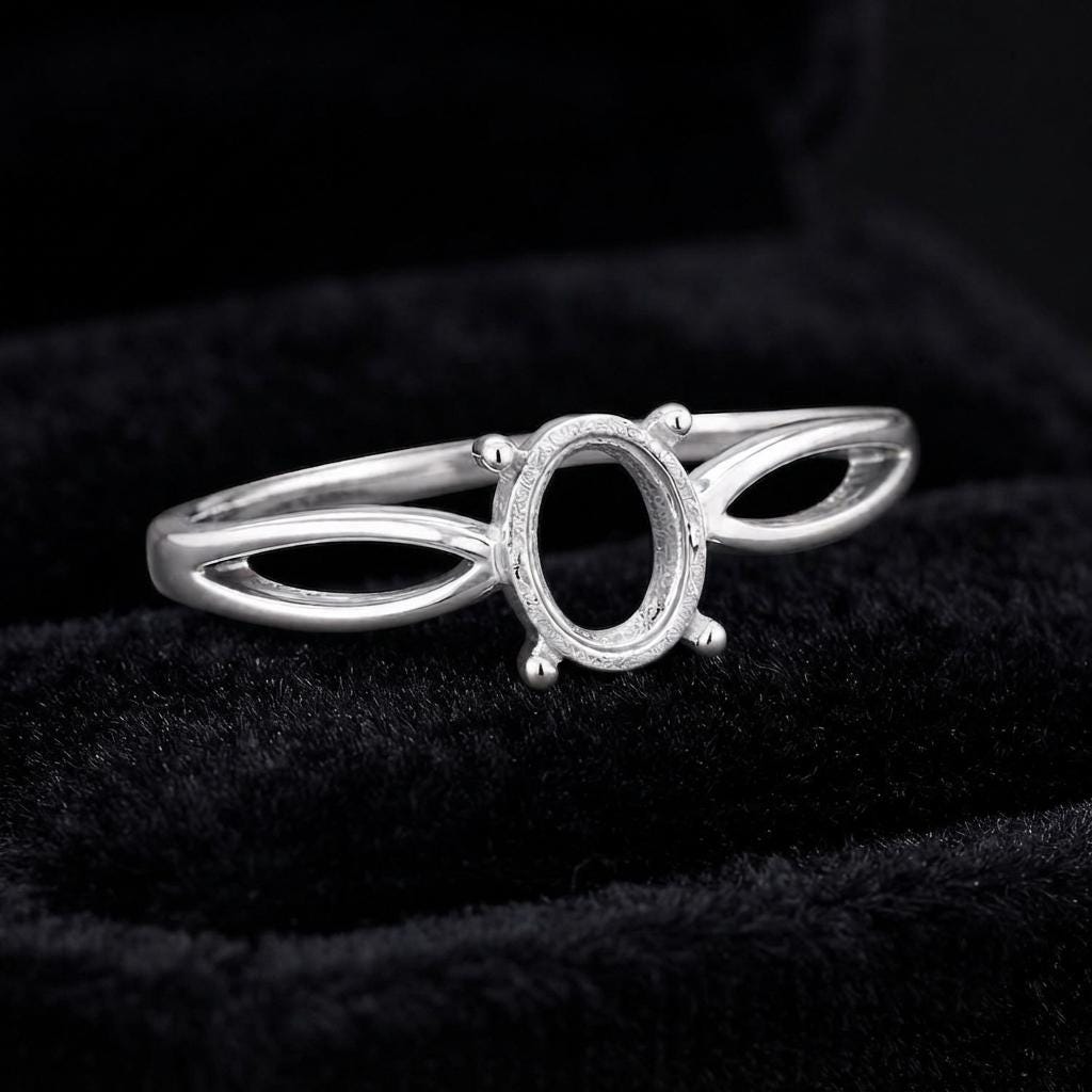 925 Sterling Silver Oval Ring Setting 7x5mm, DIY Gemstone Ring Mount, Handmade Semi Mount Ring, Oval Prong Setting, Custom Jewelry Making