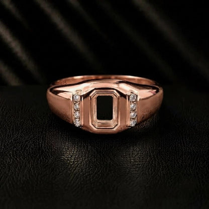 Solid 925 sterling silver 6x4mm Emerald cut Blank Pre Notched Men Ring Semi Mount For Gemstone Setting Good For Stone Inlay DIY Craft Ring