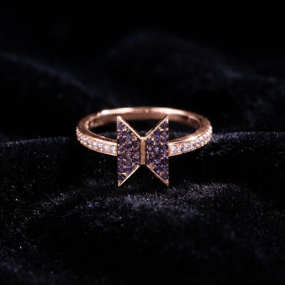 Solid 925 sterling silver BTS LOGO ring Purple zircon setted For BTS army inspired By Bangtan kpop fan merch, gift for her, birthday gifts