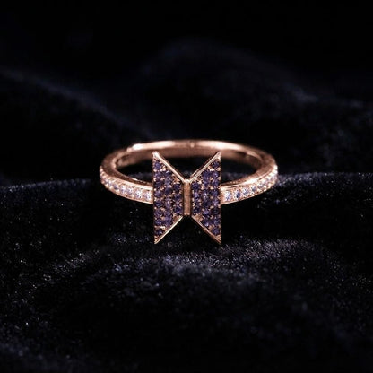 Solid 925 sterling silver BTS LOGO ring Purple zircon setted For BTS army inspired By Bangtan kpop fan merch, gift for her, birthday gifts
