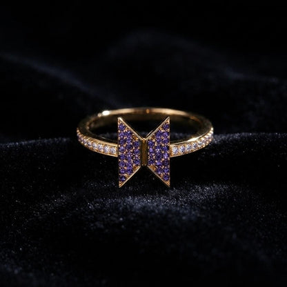 Solid 925 sterling silver BTS LOGO ring Purple zircon setted For BTS army inspired By Bangtan kpop fan merch, gift for her, birthday gifts