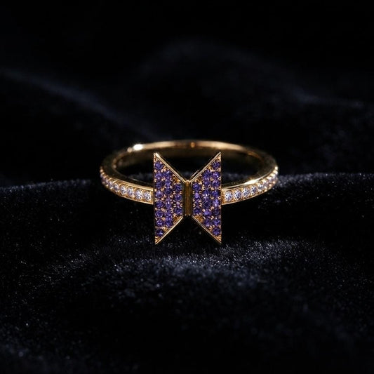 Solid 925 sterling silver BTS LOGO ring Purple zircon setted For BTS army inspired By Bangtan kpop fan merch, gift for her, birthday gifts