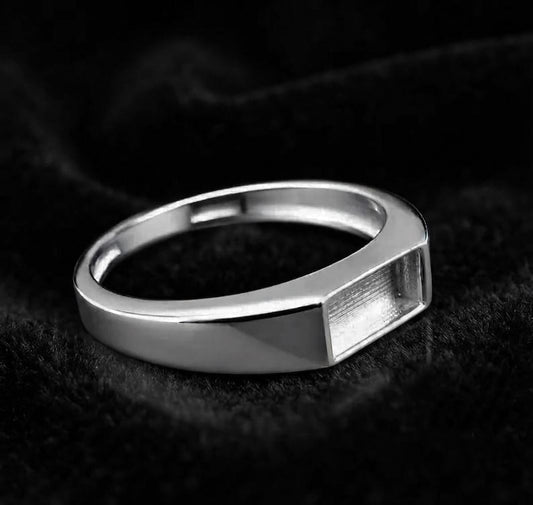 925 Sterling Solid Silver 8x4mm Rectangle Shape Blank Bezel Ring, Good for Crushed Opal, Inlay, Resin, Ashes & Fordite Work, Keepsakes DIY
