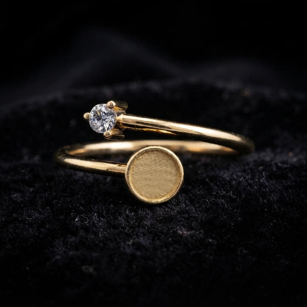 925 Sterling Silver, 5mm Round Blank Bezel, CZ Setted Adjustable Band Ring Settings, Good for Resin & Ashes, Keepsake/Breastmilk DIY Crafts