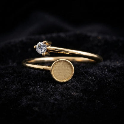 925 Sterling Silver, 5mm Round Blank Bezel, CZ Setted Adjustable Band Ring Settings, Good for Resin & Ashes, Keepsake/Breastmilk DIY Crafts