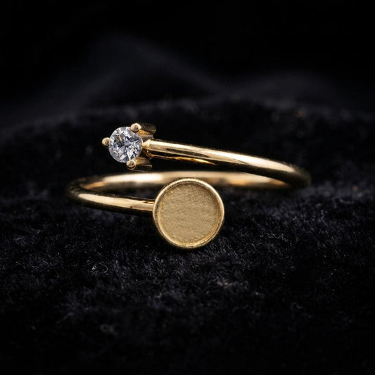 925 Sterling Silver, 5mm Round Blank Bezel, CZ Setted Adjustable Band Ring Settings, Good for Resin & Ashes, Keepsake/Breastmilk DIY Crafts