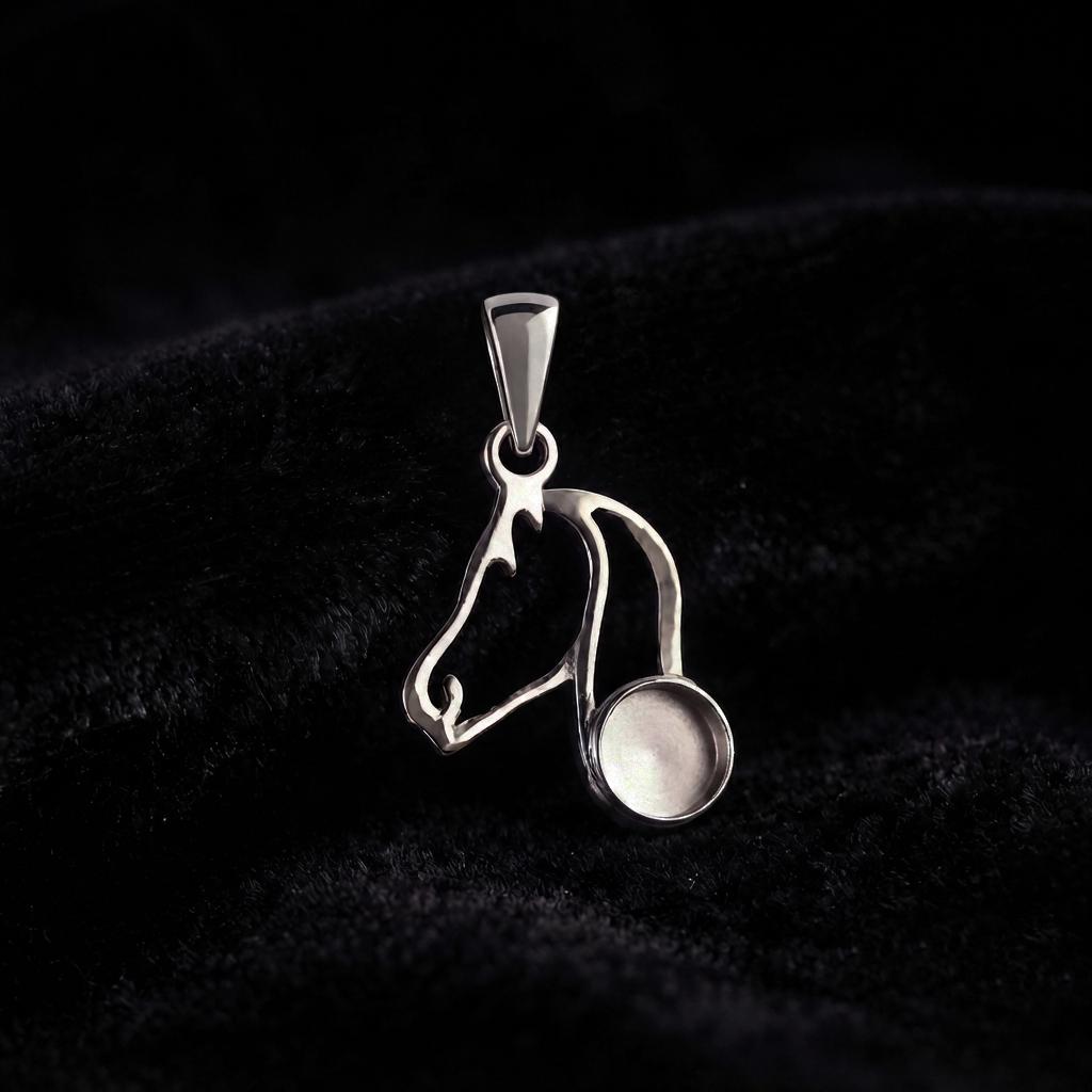 925 Sterling Silver Horse Face 6mm Round Blank Bezel, Lucky Pendant, Good for Horse Hair Resin & Ashes Work, Memorial Keepsake DIY Locket