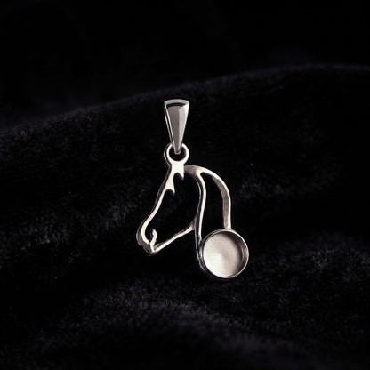 925 Sterling Silver Horse Face 6mm Round Blank Bezel, Lucky Pendant, Good for Horse Hair Resin & Ashes Work, Memorial Keepsake DIY Locket