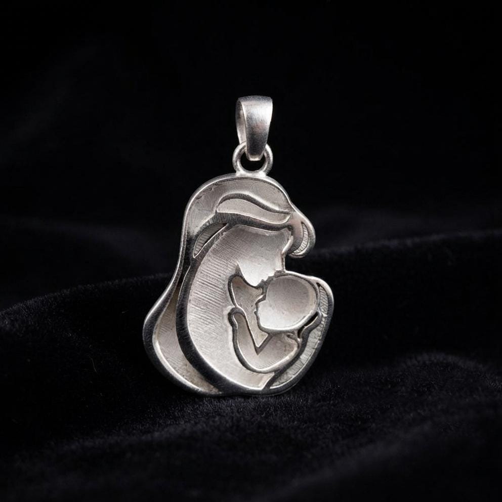 925 Sterling Silver Mother Kissing Baby Blank Bezel Pendant Setting, For Pour Resin & Ashes, Breastmilk Keepsake/Memorial Jewelry, DIY Craft