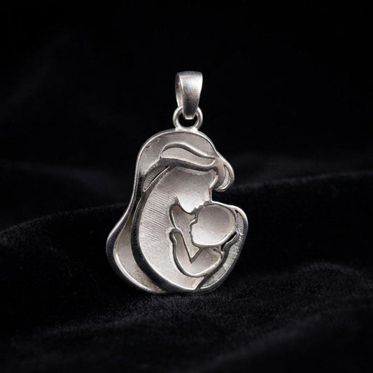 925 Sterling Silver Mother Kissing Baby Blank Bezel Pendant Setting, For Pour Resin & Ashes, Breastmilk Keepsake/Memorial Jewelry, DIY Craft