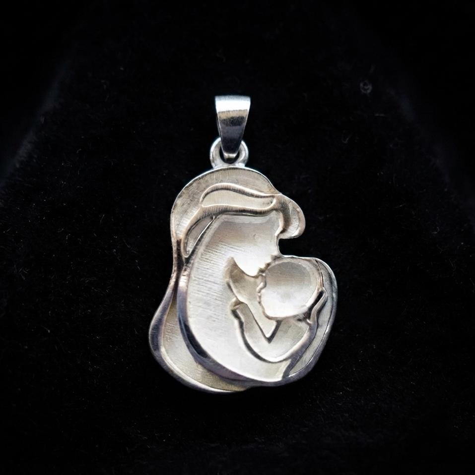925 Sterling Silver Mother Kissing Baby Blank Bezel Pendant Setting, For Pour Resin & Ashes, Breastmilk Keepsake/Memorial Jewelry, DIY Craft