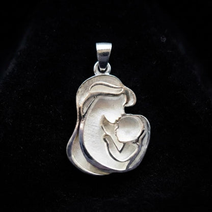 925 Sterling Silver Mother Kissing Baby Blank Bezel Pendant Setting, For Pour Resin & Ashes, Breastmilk Keepsake/Memorial Jewelry, DIY Craft