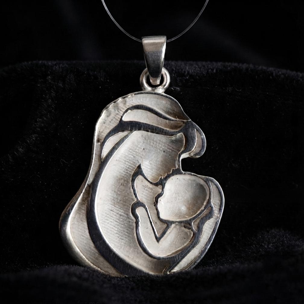 925 Sterling Silver Mother Kissing Baby Blank Bezel Pendant Setting, For Pour Resin & Ashes, Breastmilk Keepsake/Memorial Jewelry, DIY Craft