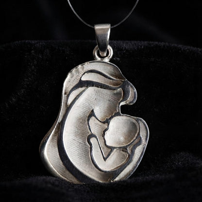 925 Sterling Silver Mother Kissing Baby Blank Bezel Pendant Setting, For Pour Resin & Ashes, Breastmilk Keepsake/Memorial Jewelry, DIY Craft
