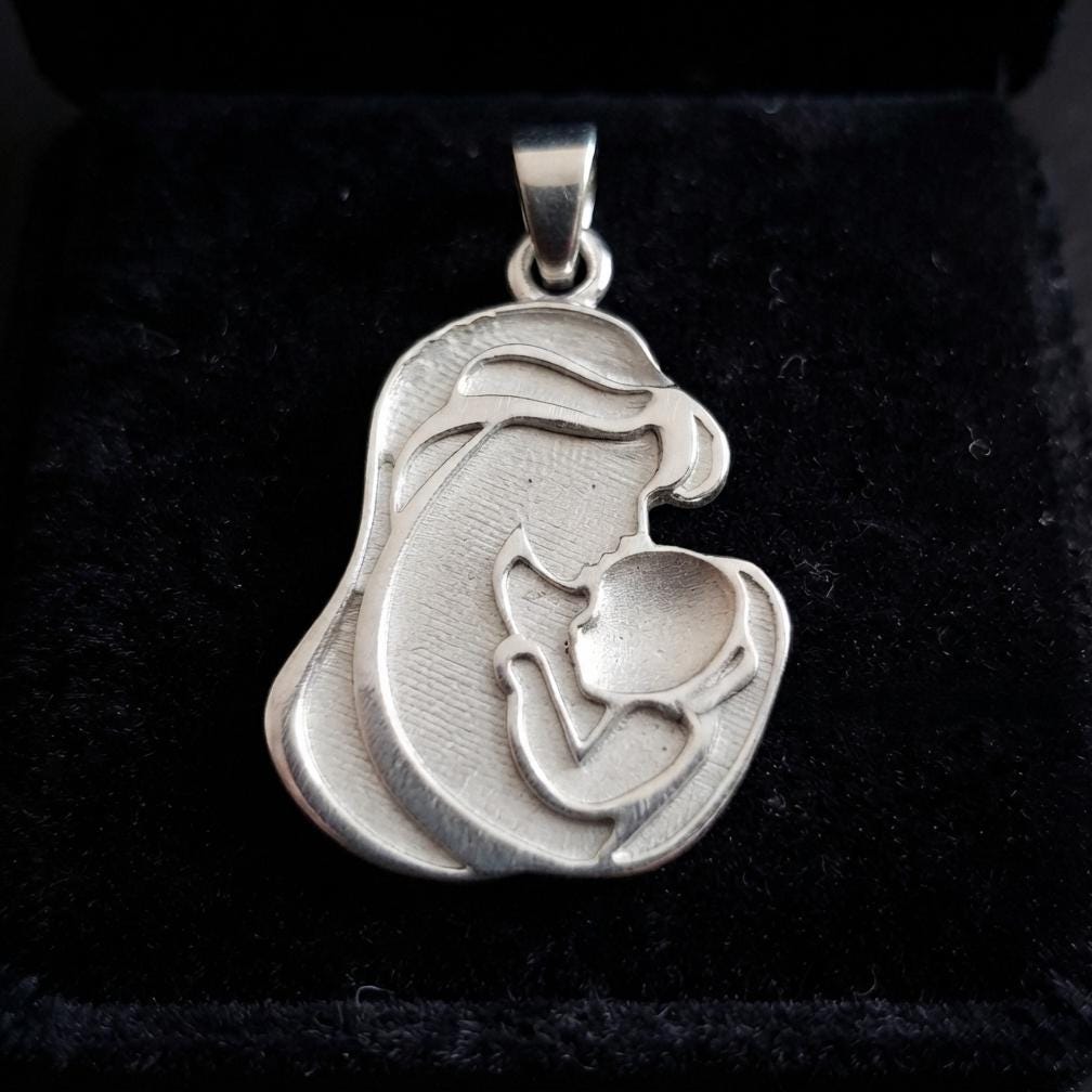 925 Sterling Silver Mother Kissing Baby Blank Bezel Pendant Setting, For Pour Resin & Ashes, Breastmilk Keepsake/Memorial Jewelry, DIY Craft