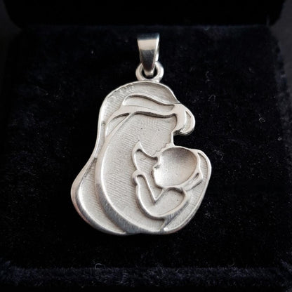 925 Sterling Silver Mother Kissing Baby Blank Bezel Pendant Setting, For Pour Resin & Ashes, Breastmilk Keepsake/Memorial Jewelry, DIY Craft