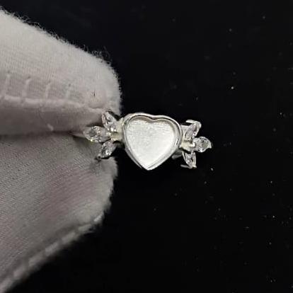 925 Sterling Solid Silver 6x6mm Heart Shape Blank Bezel with Tiny Marquise CZ Ring, Good for Resin & Ashes Work, Keepsake/Breastmilk DIY