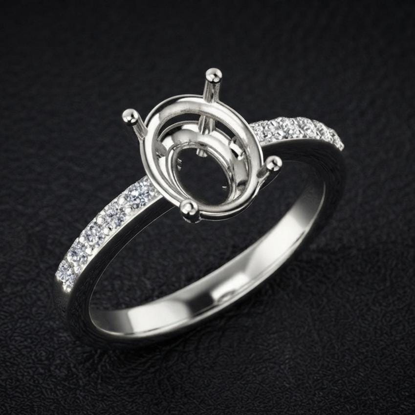 Solid 925 sterling silver 8x10mm Blank Oval Pre Notched Prong setting ring for Gemstone Setting Semi Mount Ring No Gemstone Ring